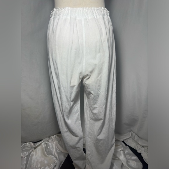 White Linen Blend Lounge Pants Women’s Drawstring Coastal Boho Minimalist Sm - Picture 3 of 6